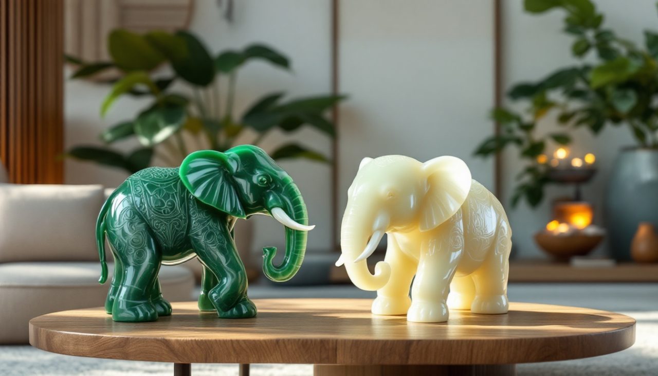Statue Éléphant En Jade Naturel Sculpté - Feng Shui Chance Et Protection